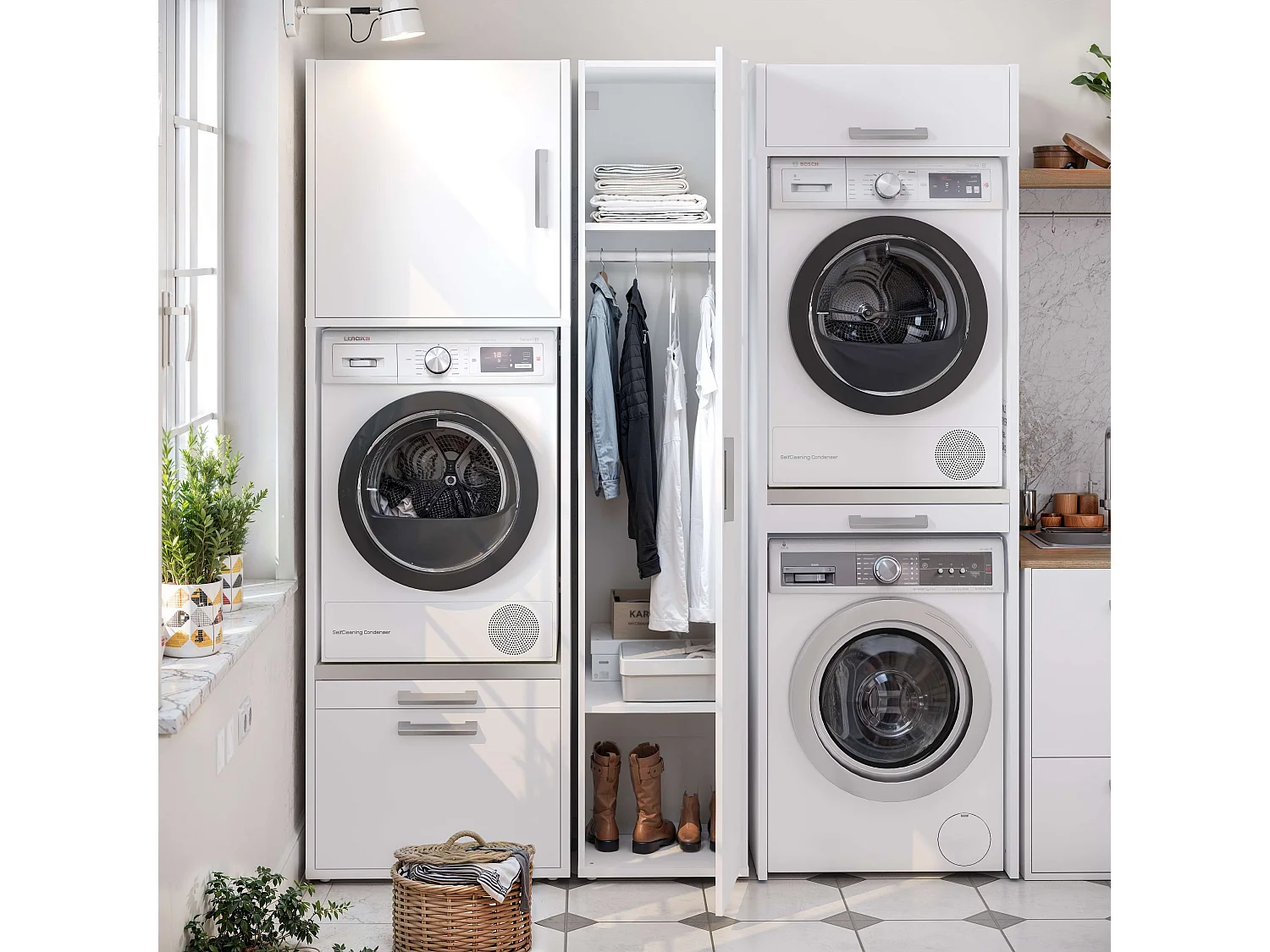 Armoire pour buanderie T-BATH 43,5x208cm blanc