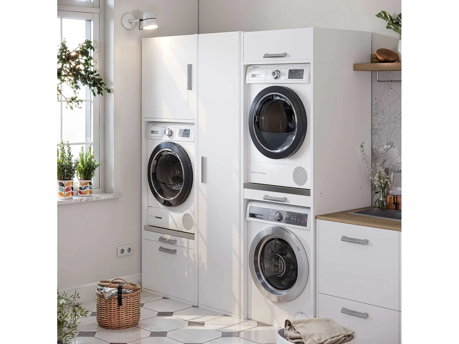 Armoire pour buanderie T-BATH 43,5x208cm blanc