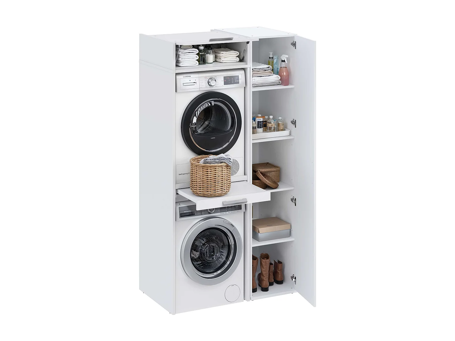Ensemble de rangements avec armoire colonne de lavage T-BATH 110,7x208cm blanc