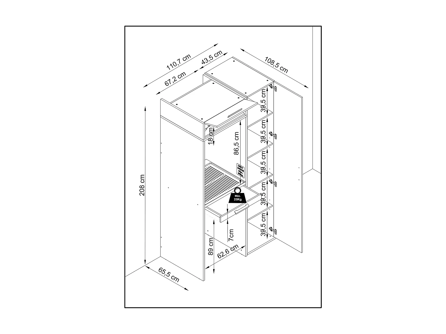 Ensemble de rangements avec armoire colonne de lavage T-BATH 110,7x208cm blanc