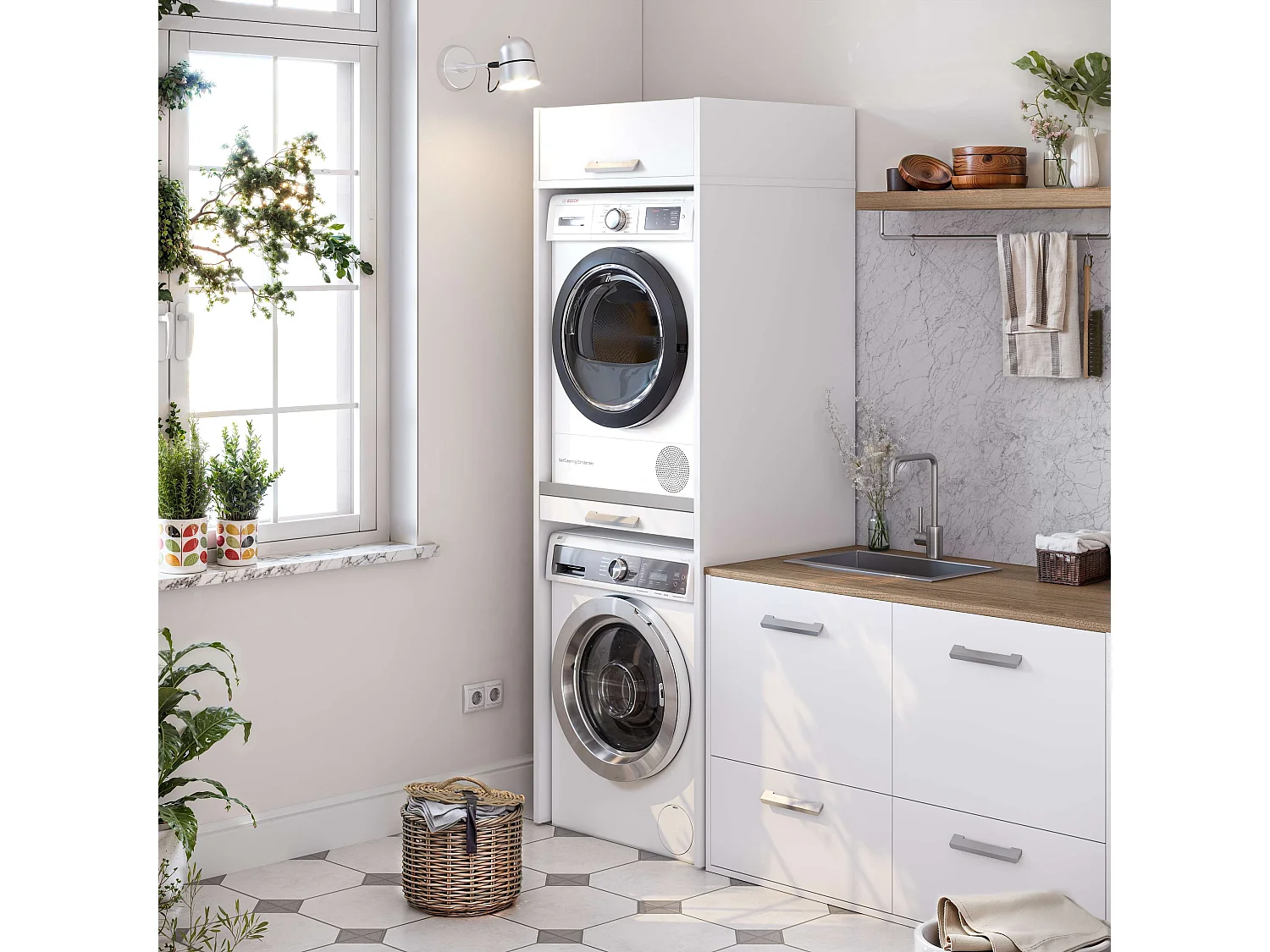 Meuble haut pour armoire colonne de lavage T-BATH 67x65x21 cm blanc
