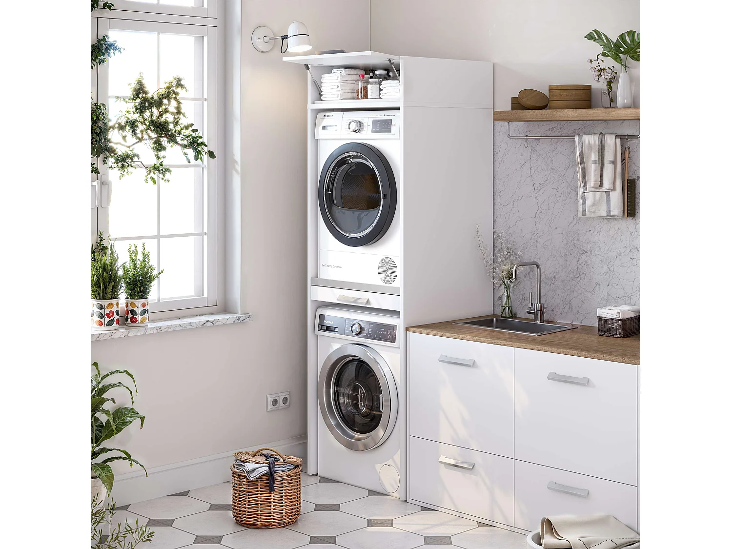 Meuble haut pour armoire colonne de lavage T-BATH 67x65x21 cm blanc