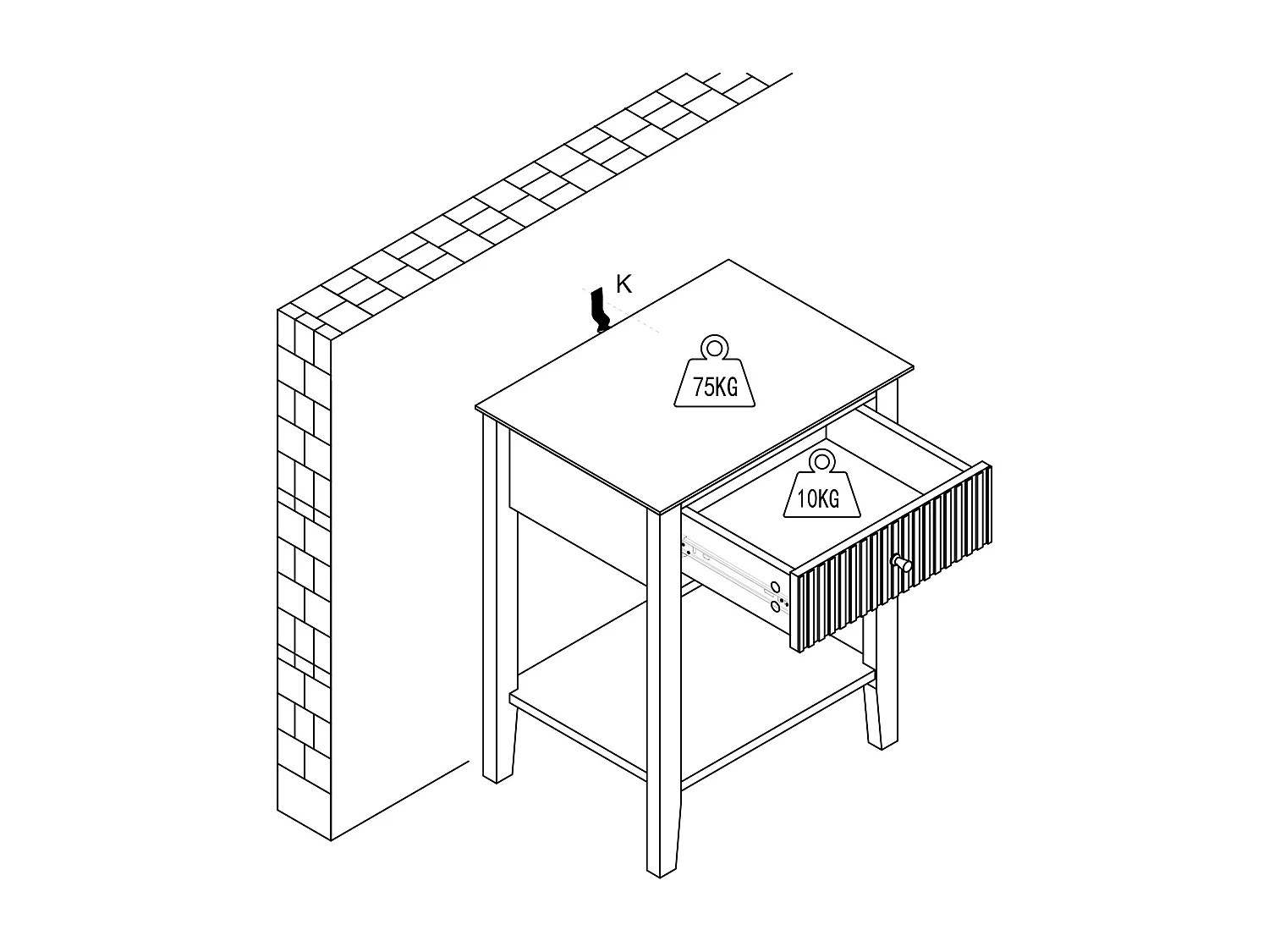 Lot de 2 tables de chevet 1 tiroir et 1 tablette - MDF - Blanc - NIRIVA