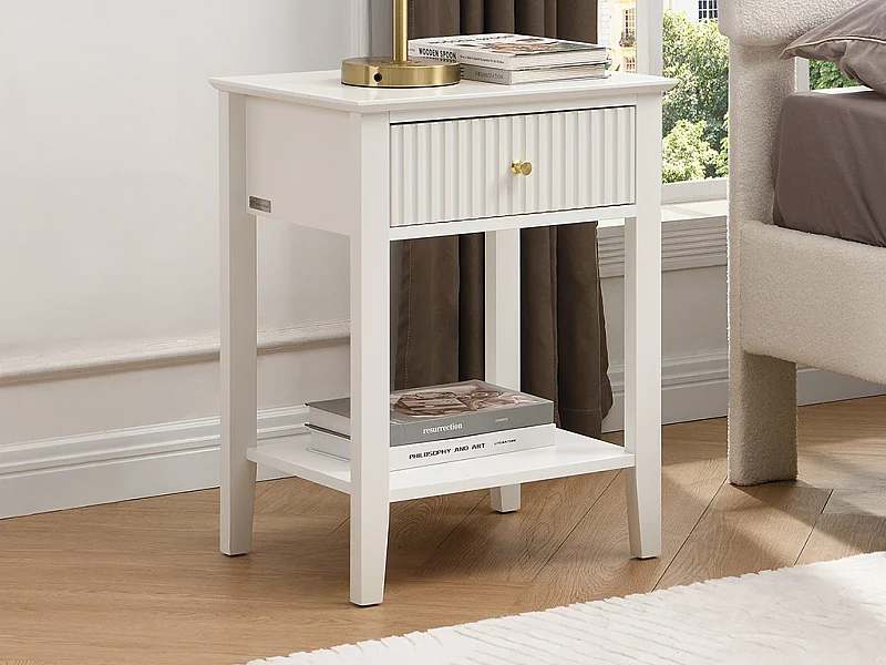 Nachttisch 2er-Set 1 Schublade & 1 Ablage – MDF – Weiß – NIRIVA