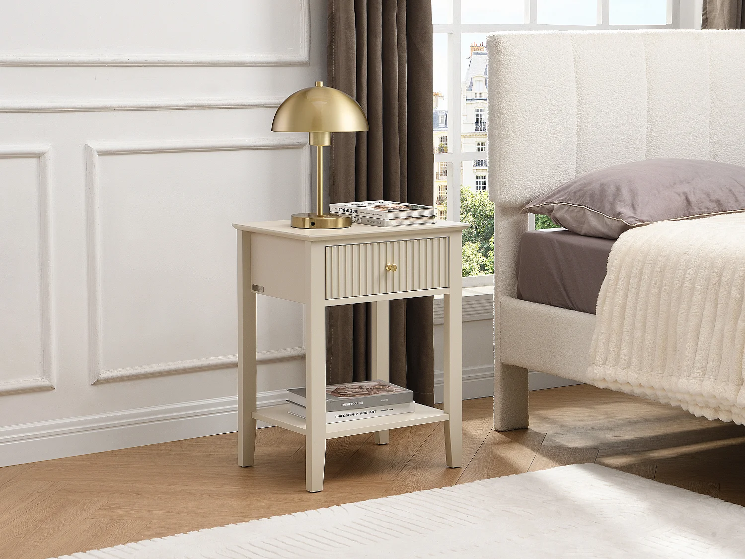 Lot de 2 tables de chevet 1 tiroir et 1 tablette - MDF - Beige - NIRIVA