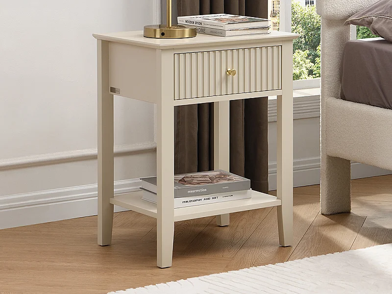 Conjunto de 2 mesitas de noche con 1 cajón y 1 estante - MDF - Beige - NIRIVA