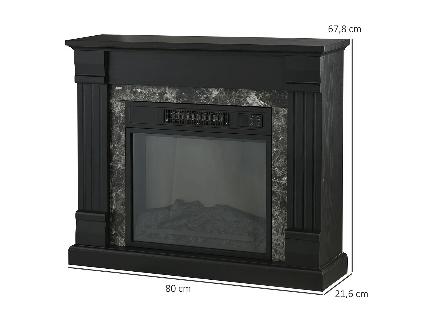 Chimenea eléctrica Homcom 1800W llama 3D negro 67,8x80x21,6 cm
