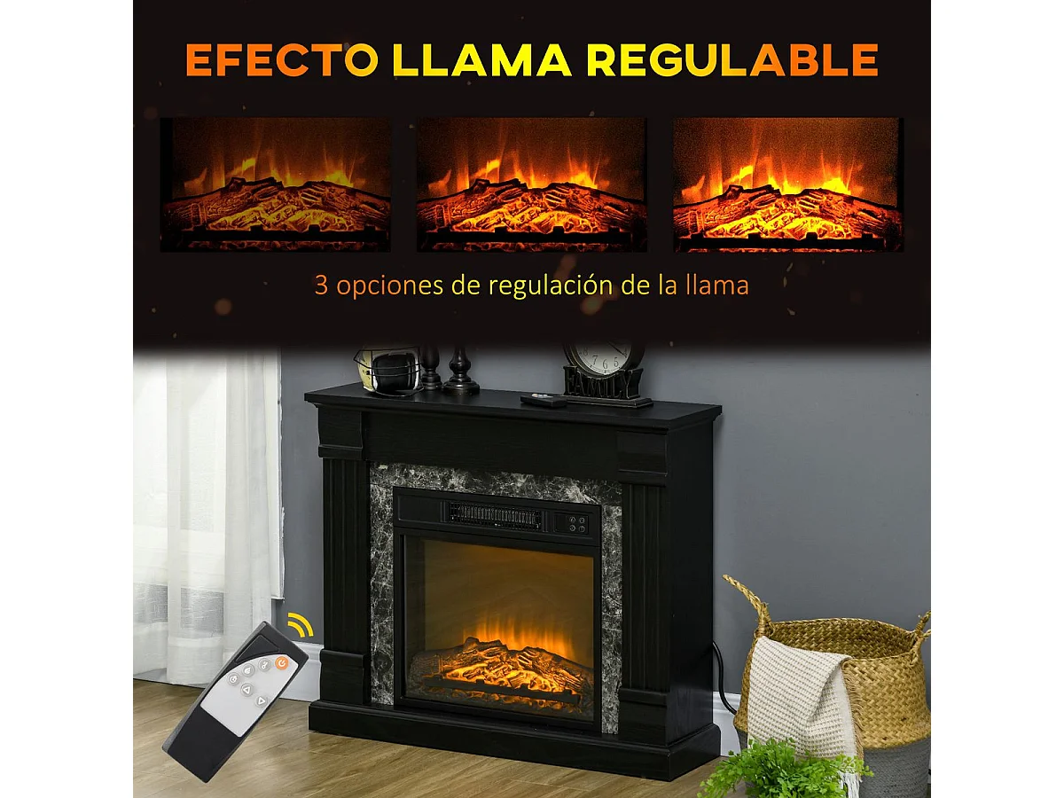 Chimenea eléctrica Homcom 1800W llama 3D negro 67,8x80x21,6 cm