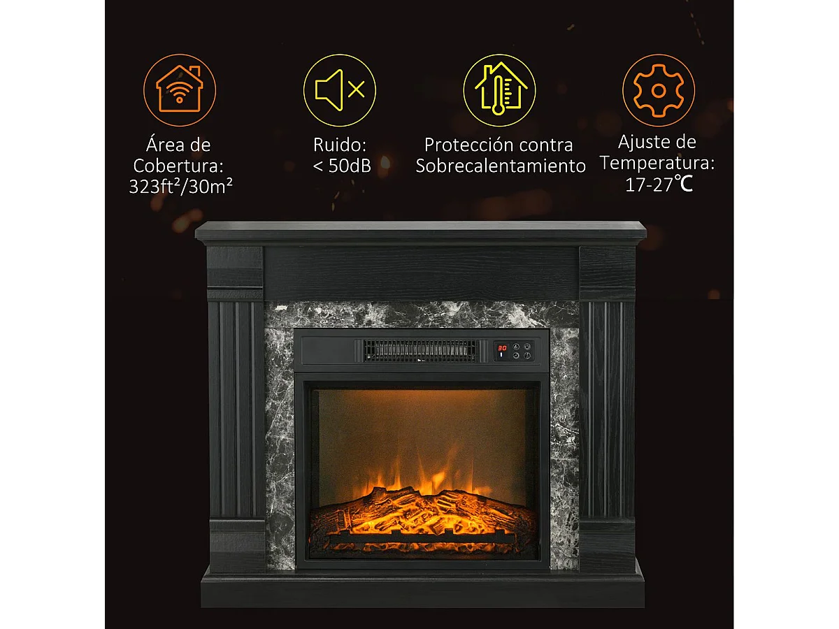 Chimenea eléctrica Homcom 1800W llama 3D negro 67,8x80x21,6 cm