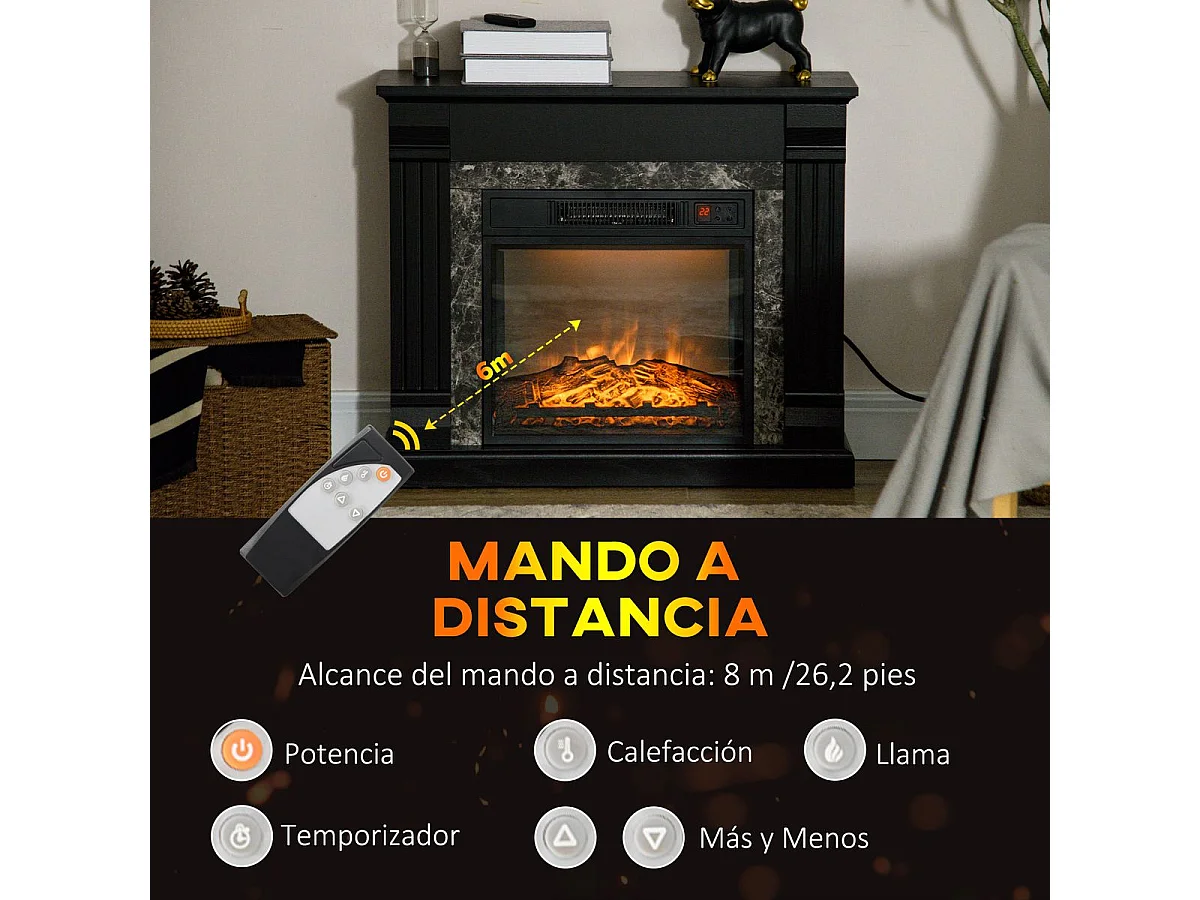 Chimenea eléctrica Homcom 1800W llama 3D negro 67,8x80x21,6 cm