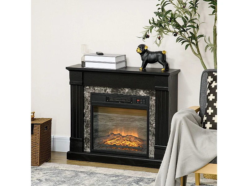 Chimenea eléctrica Homcom 1800W llama 3D negro 67,8x80x21,6 cm