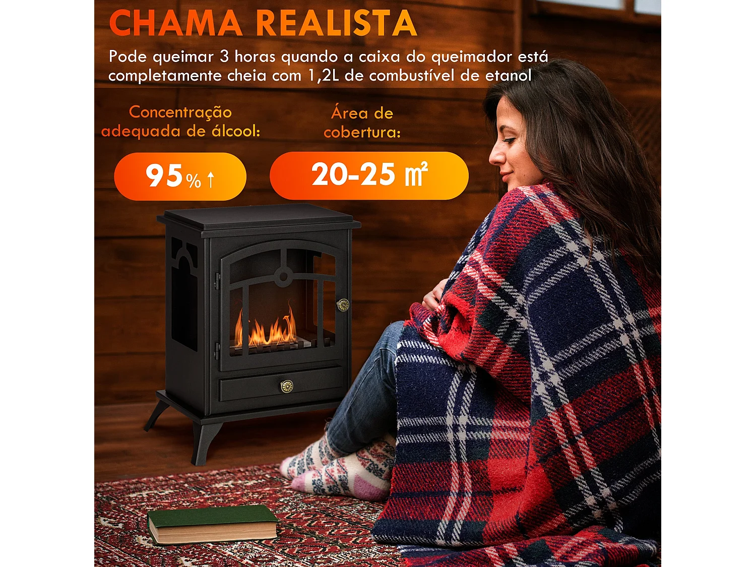 Chimenea de bioetanol Homcom 7000 BTU/h 0,9L negro 54x45x28 cm