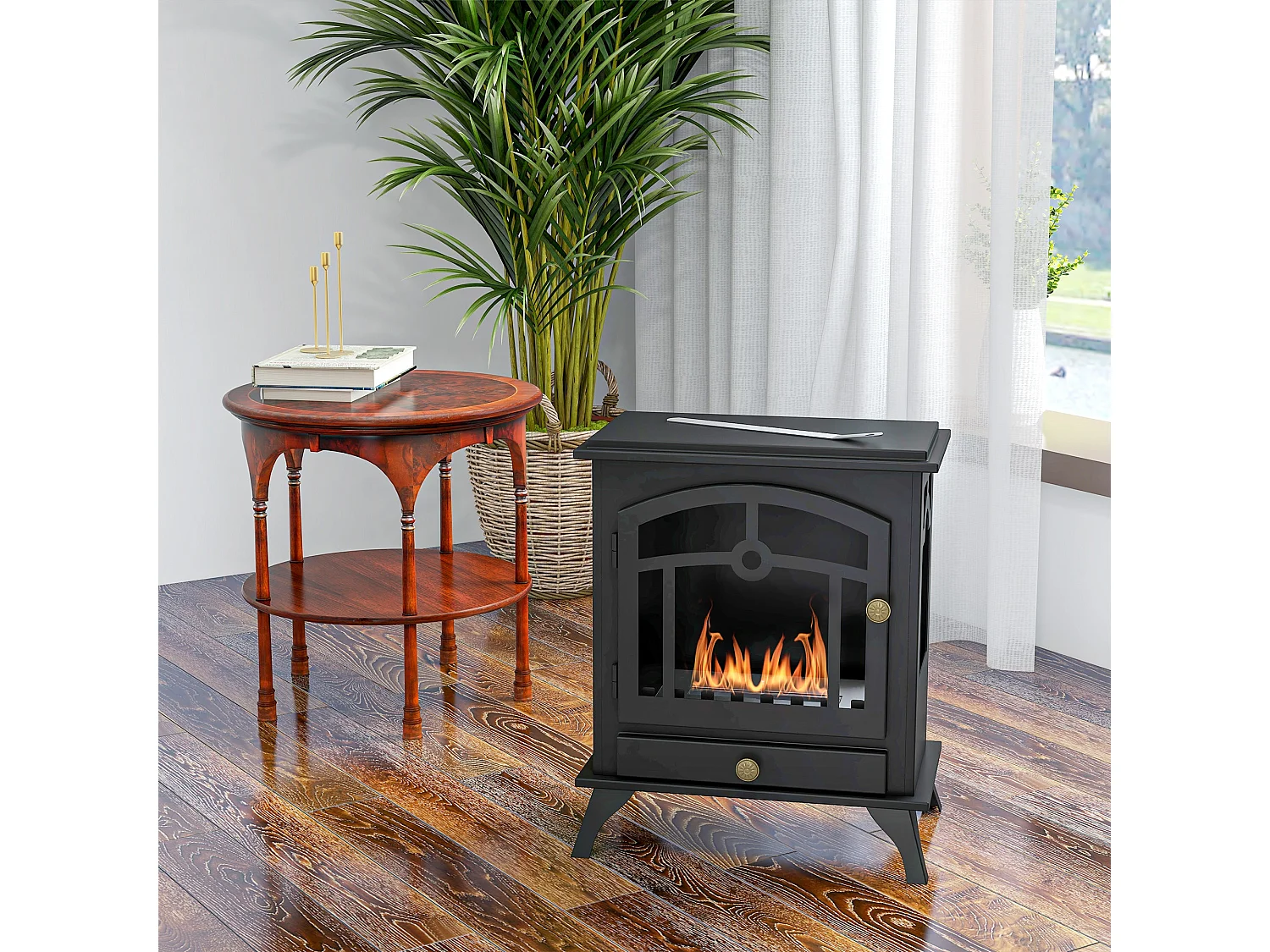 Chimenea de bioetanol Homcom 7000 BTU/h 0,9L negro 54x45x28 cm