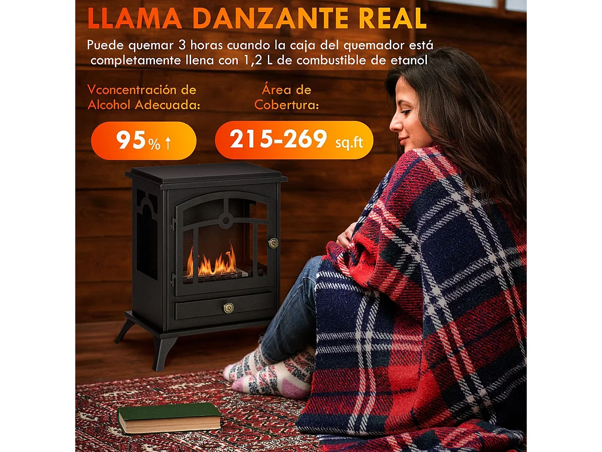 Chimenea de bioetanol Homcom 7000 BTU/h 0,9L negro 54x45x28 cm