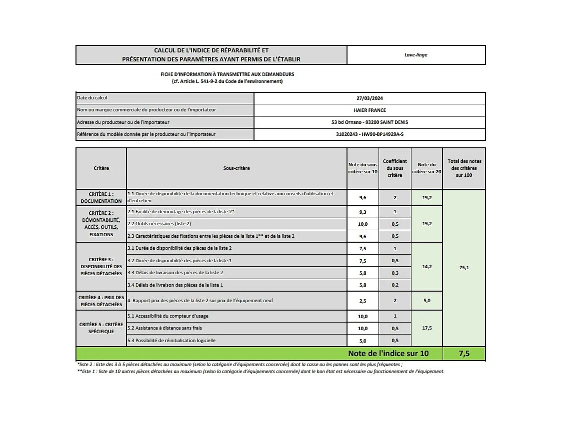 Haier Lave-linge hublot 9kg 1400 tours/min - HW90-BP14929A-S