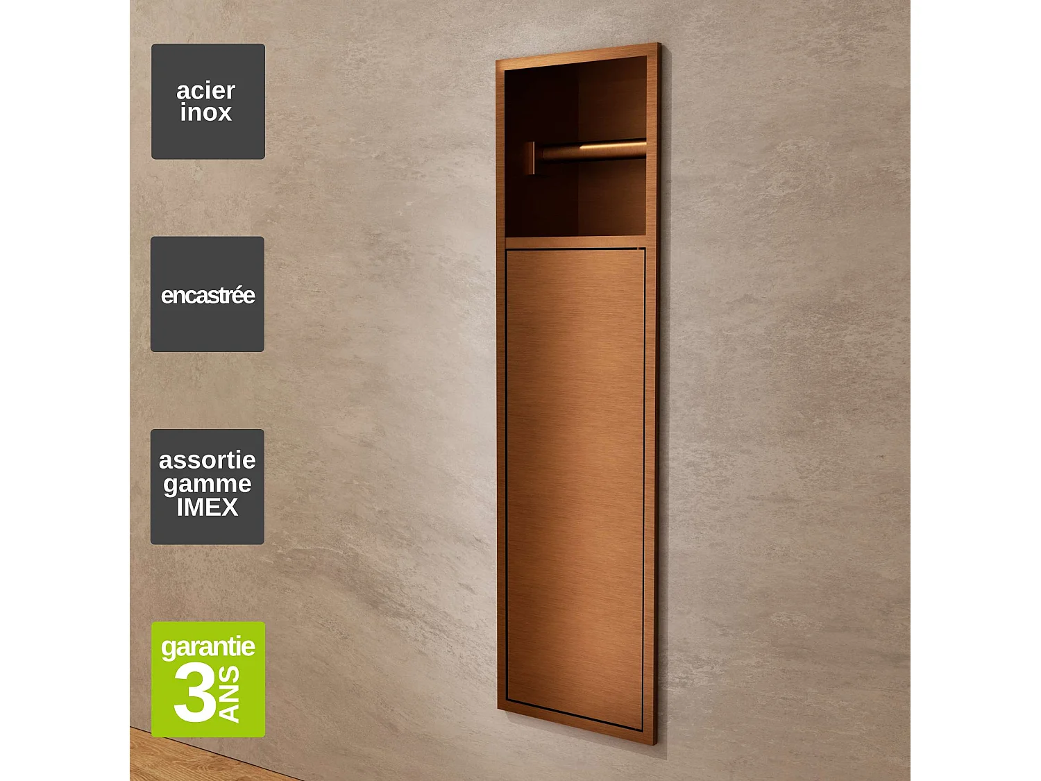 Niche de WC 17 x 60 cm - Rangement Mural Encastrable en finition Cuivré - EGEAN