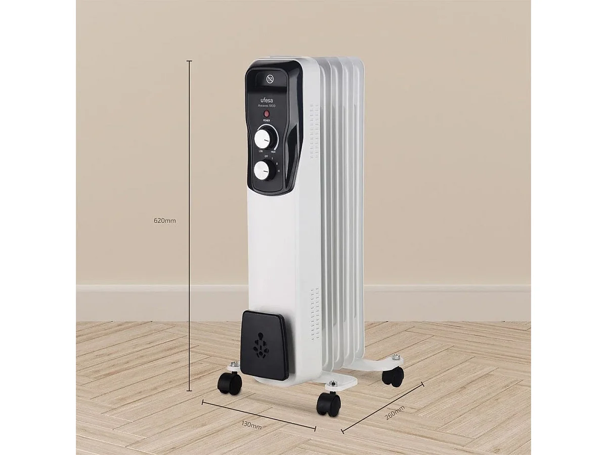 Radiador de aceite Ufesa Antares 1000W 5 elementos con ruedas blanco