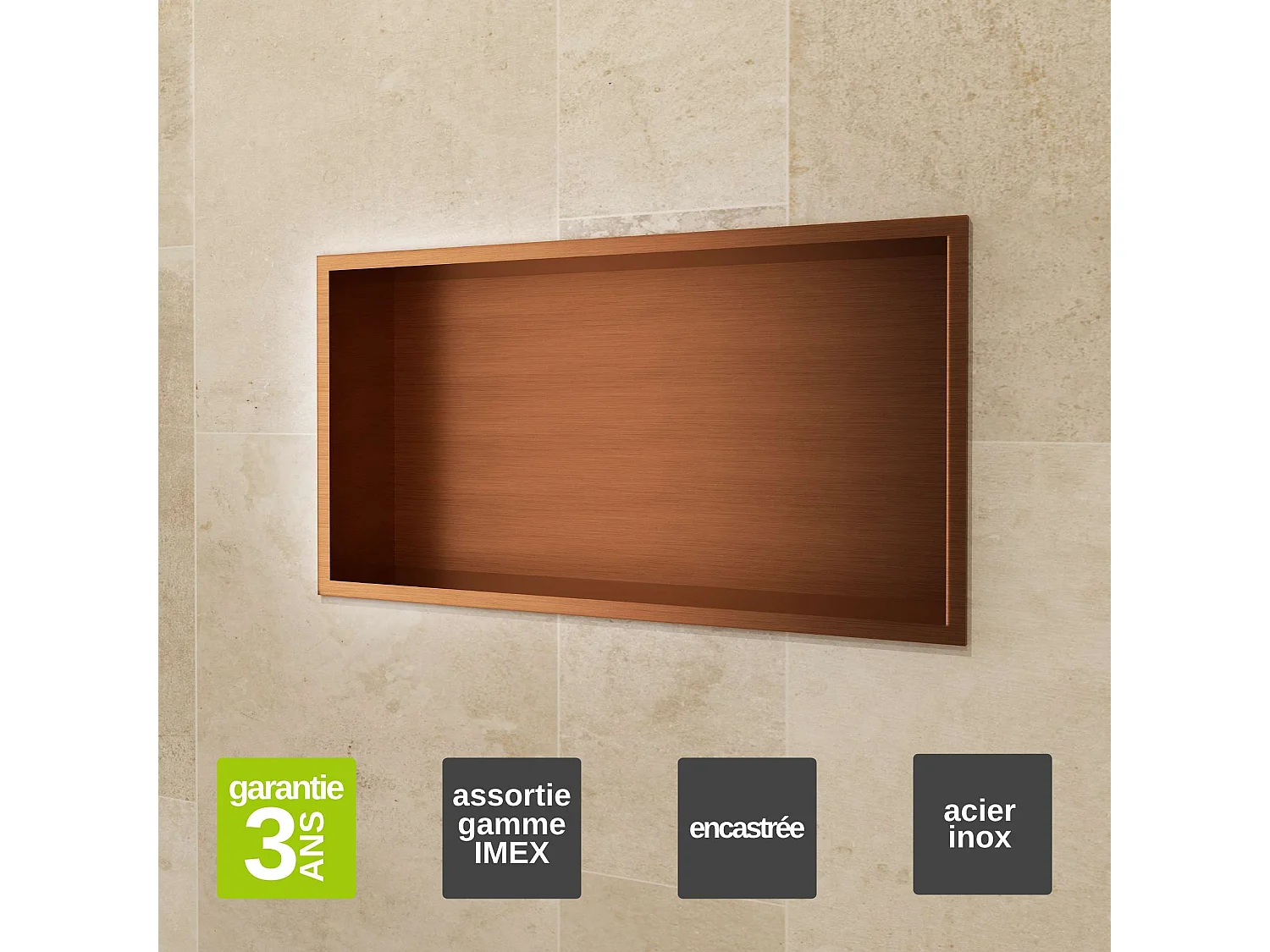 Niche de Douche Mural 63 x 33 cm - Rangement Salle de Bain en finition Cuivré - PACIFIC