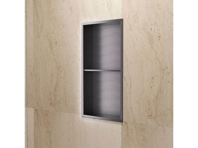 Niche de Douche Mural 33 x 63 cm - Rangement Salle de Bain en finition Noir Métal - ARTIC