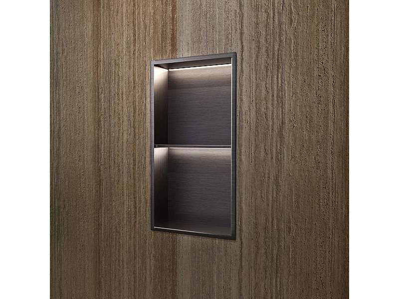 Niche de Douche Mural Éclairage Led 33 x 63 cm - Rangement Salle de Bain en finition Noir Métal - MARSHALL