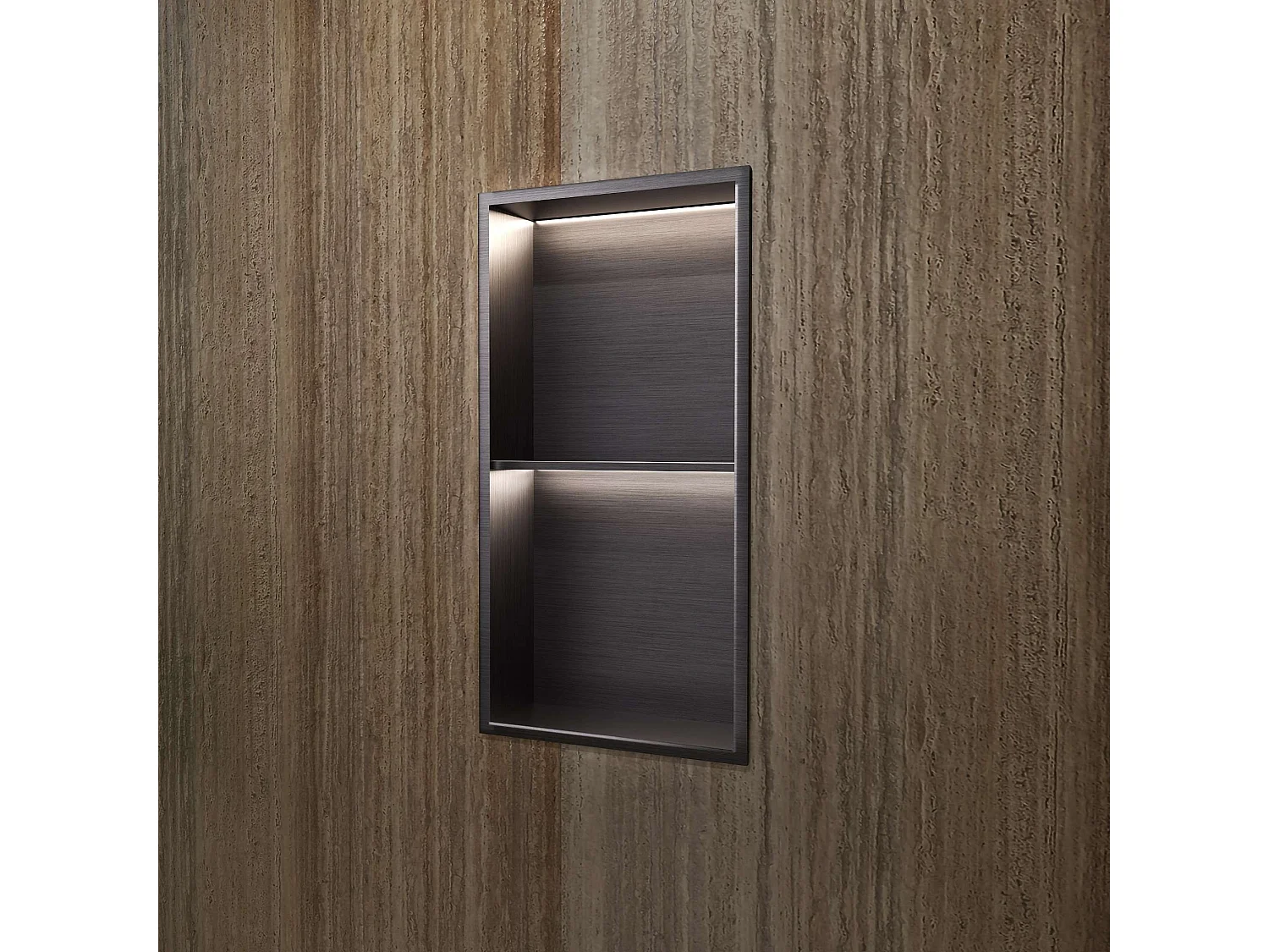 Niche de Douche Mural Éclairage Led 33 x 63 cm - Rangement Salle de Bain en finition Noir Métal - MARSHALL