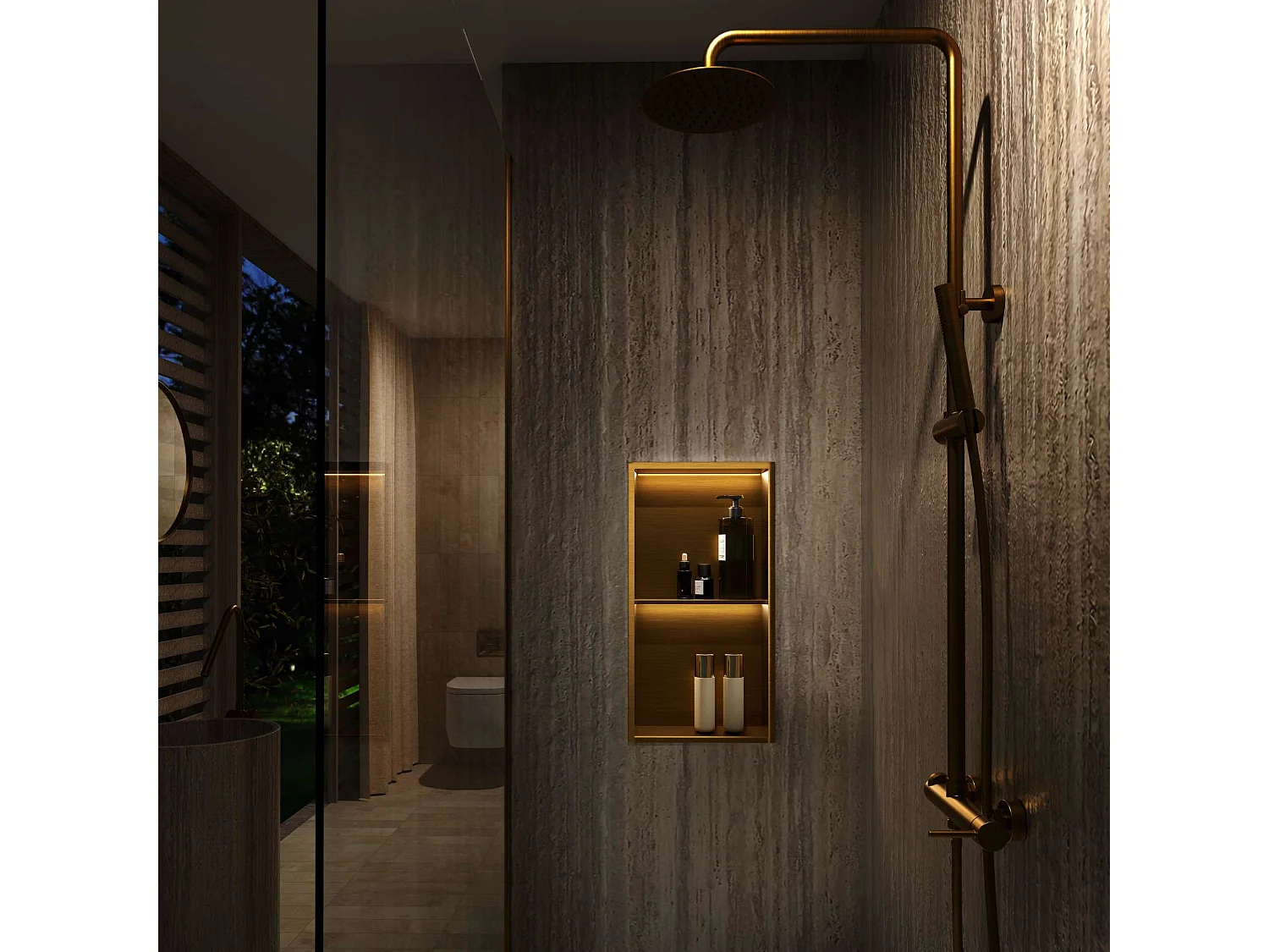 Niche de Douche Mural Éclairage Led 33 x 63 cm - Rangement Salle de Bain en finition Noir Métal - MARSHALL