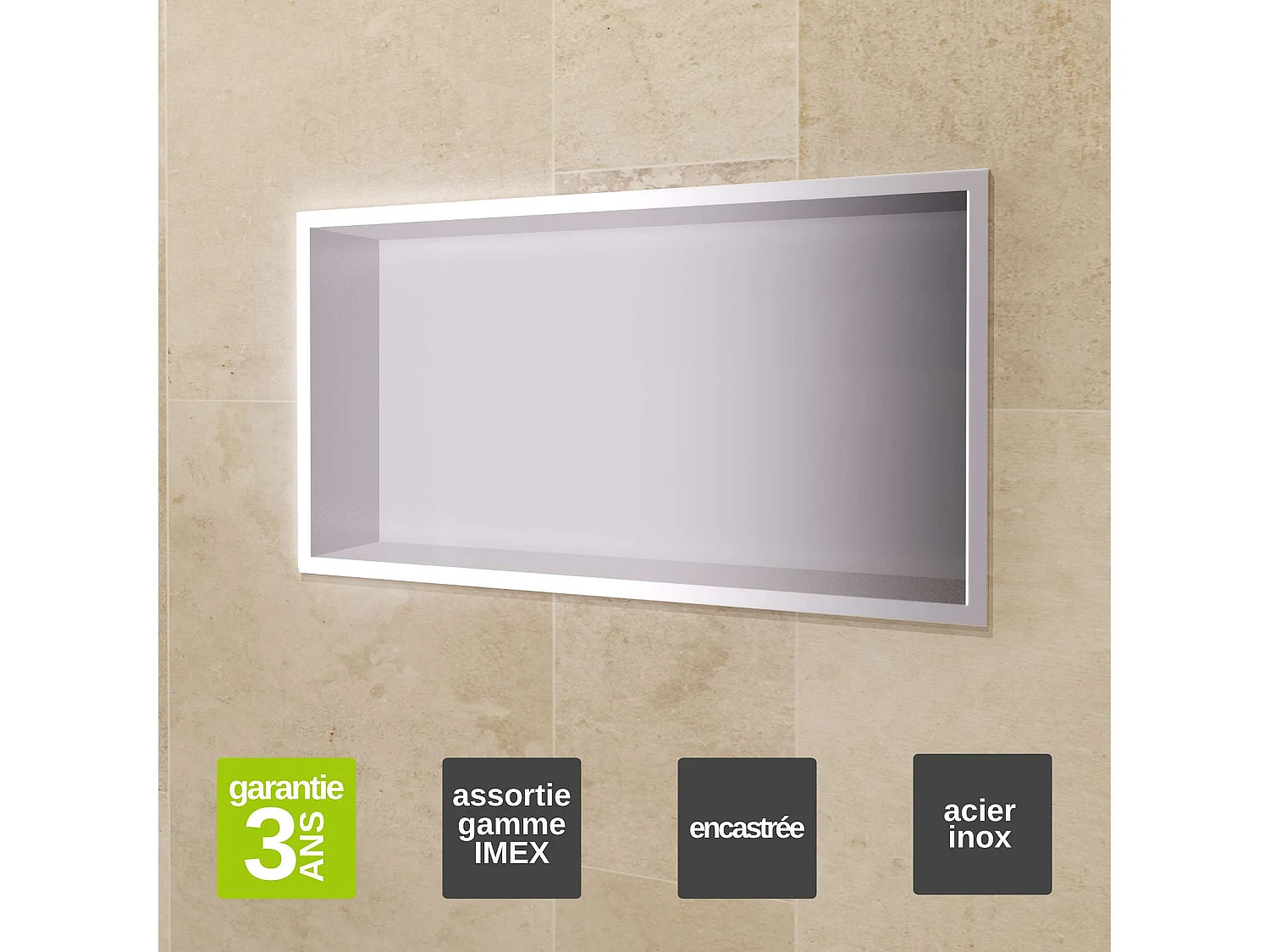 Niche de Douche Mural 63 x 33 cm - Rangement Salle de Bain en finition Niquel Brossé - PACIFIC