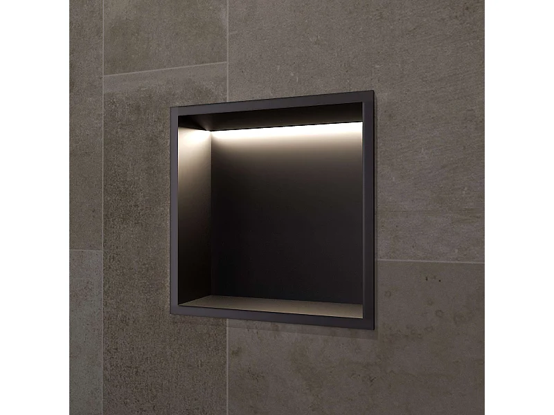 Niche de Douche Mural Éclairage Led 33 x 33 cm - Rangement Salle de Bain en finition Noir Mat - INDIC