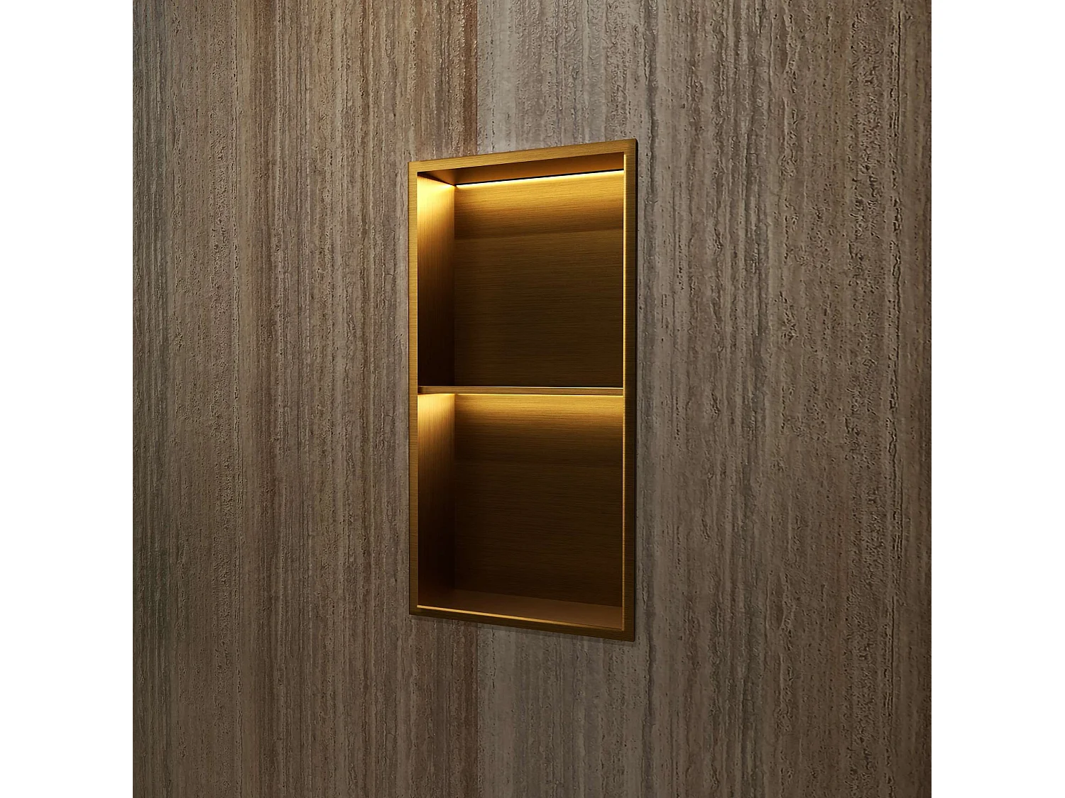 Niche de Douche Mural Éclairage Led 33 x 63 cm - Rangement Salle de Bain en finition Or Brossé - MARSHALL