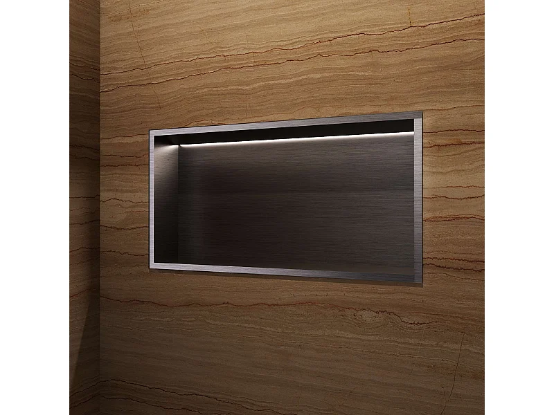 Niche de Douche Mural Éclairage Led 63 x 33 cm - Rangement Salle de Bain en finition Noir Métal - OCEANIC