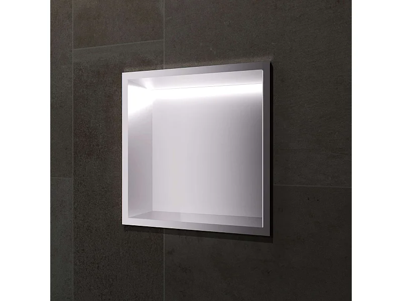 Niche de Douche Mural Éclairage Led 33 x 33 cm - Rangement Salle de Bain en finition Niquel Brossé - INDIC