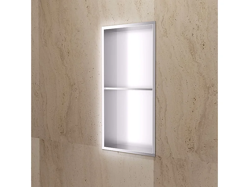 Niche de Douche Mural 33 x 63 cm - Rangement Salle de Bain en finition Niquel Brossé - ARTIC