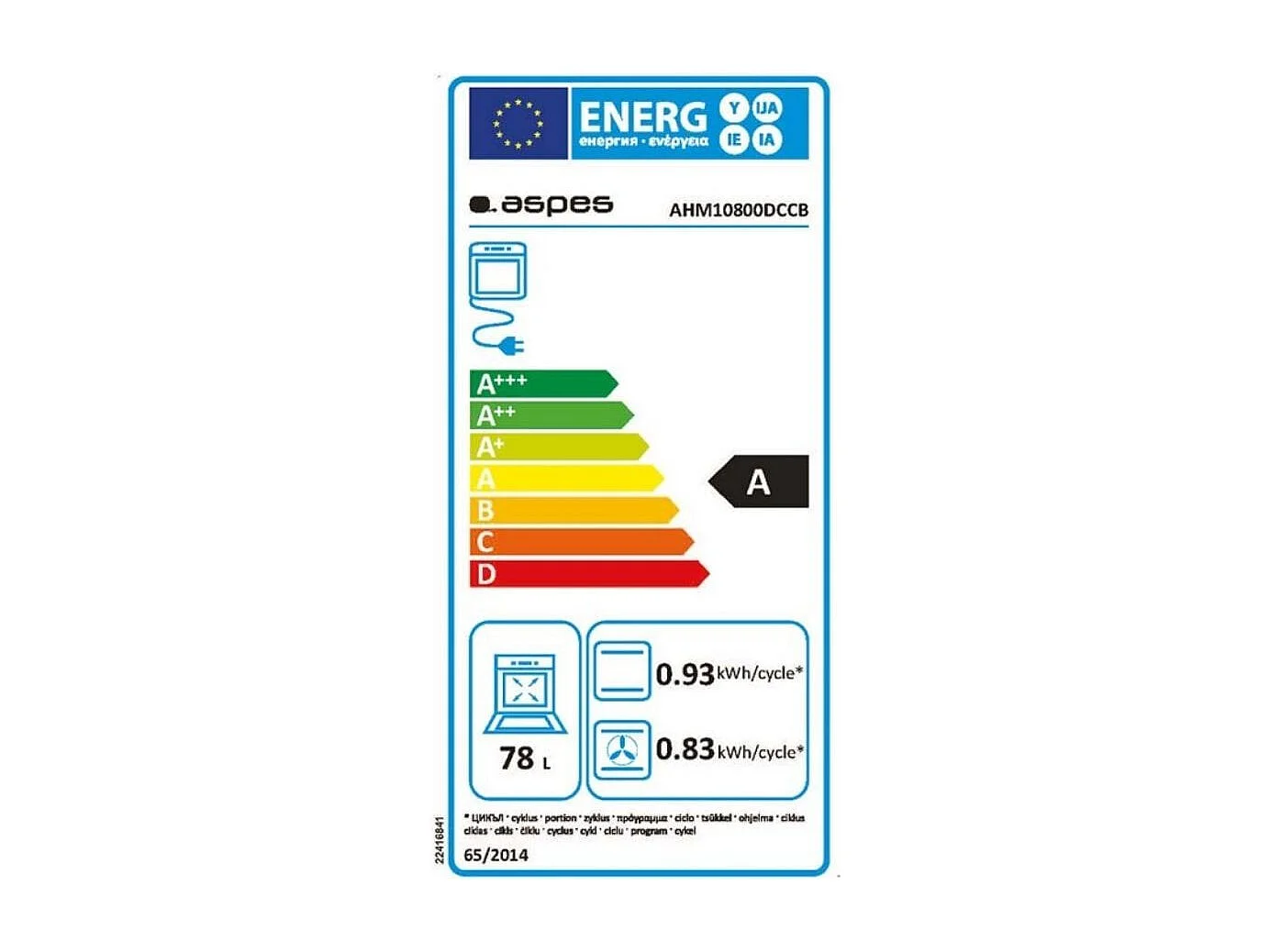 Horno multifunción Aspes AHM10800DCCB 3100W 78L 10 programas blanco A 59,5 cm