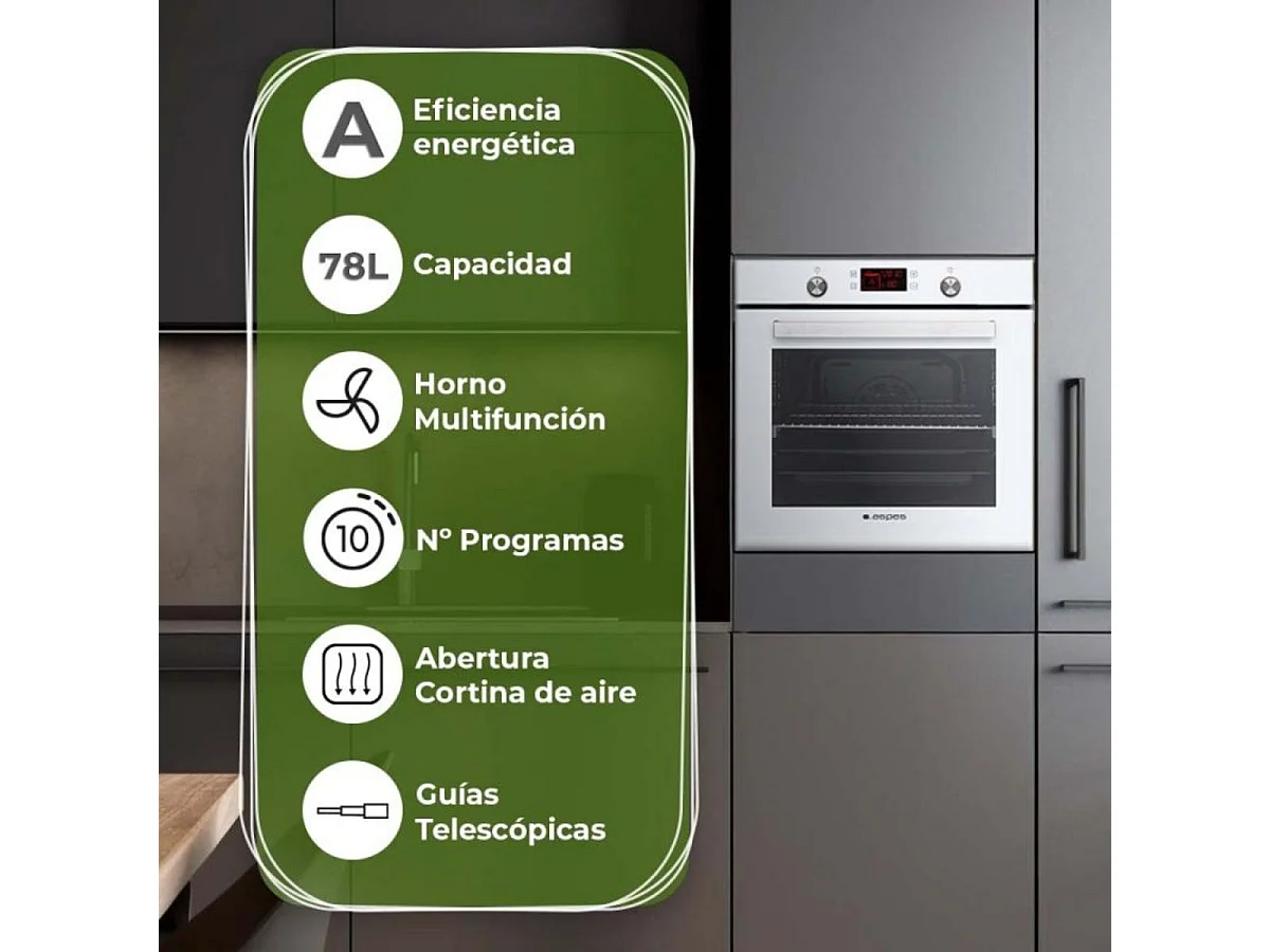 Horno multifunción Aspes AHM10800DCCB 3100W 78L 10 programas blanco A 59,5 cm