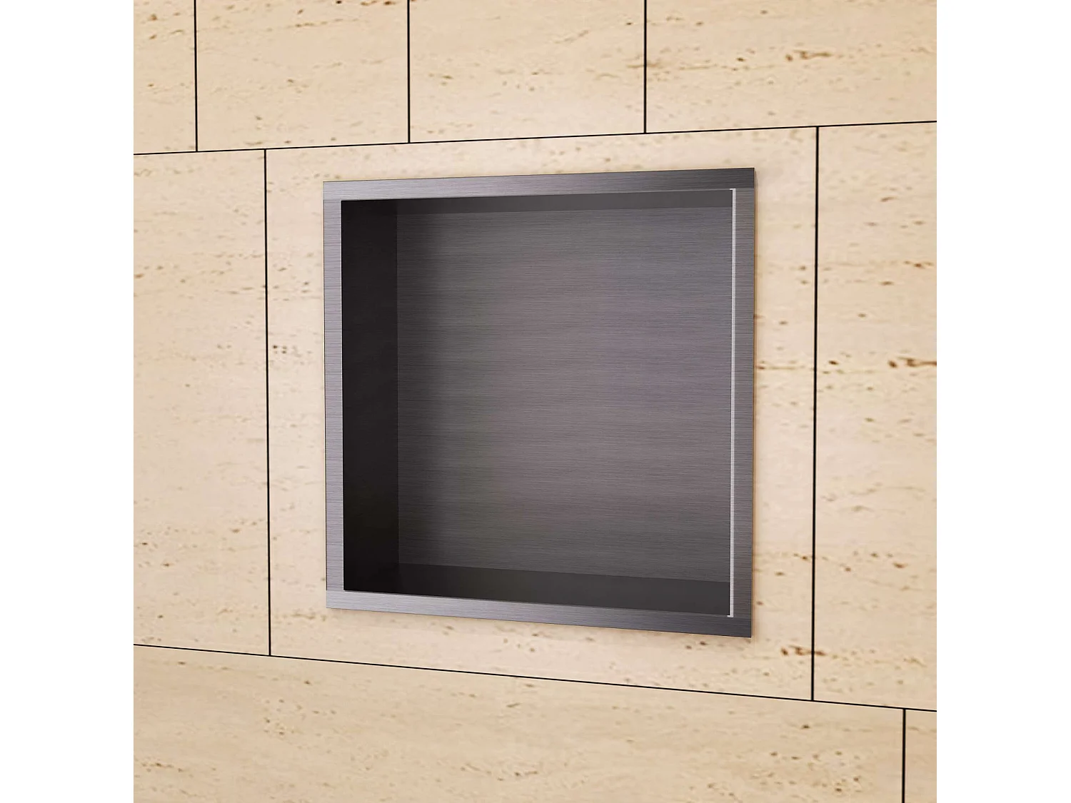 Niche de Douche Mural 33 x 33 cm - Rangement Salle de Bain en finition Noir Métal - ATLANTIC