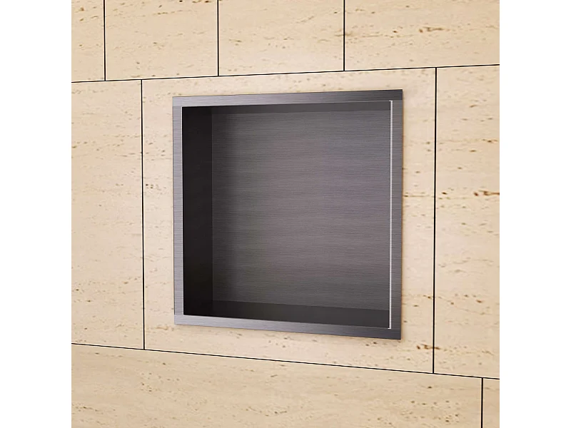 Niche de Douche Mural 33 x 33 cm - Rangement Salle de Bain en finition Noir Métal - ATLANTIC