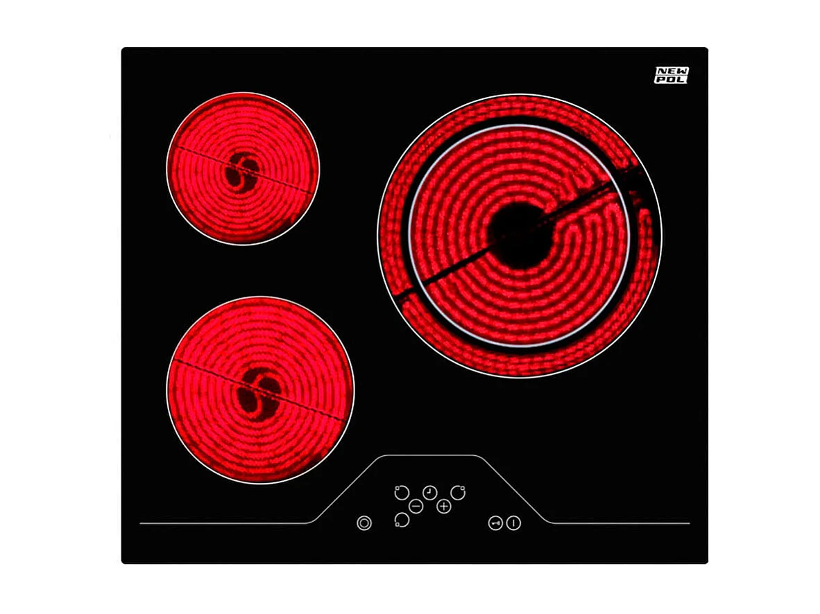 Vitrocerámica New Pol NWVT3Z 3 zonas control táctil negro 59 cm