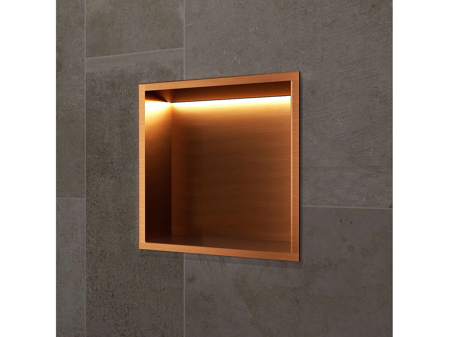 Niche de Douche Mural Éclairage Led 33 x 33 cm - Rangement Salle de Bain en finition Cuivré - INDIC