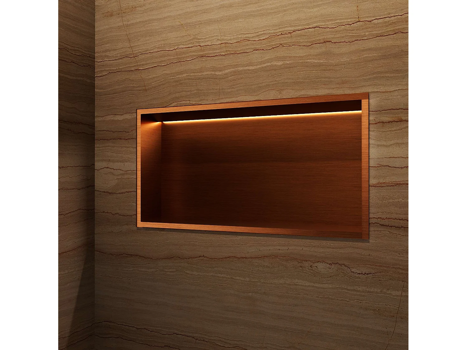 Niche de Douche Mural Éclairage Led 63 x 33 cm - Rangement Salle de Bain en finition Cuivré - OCEANIC
