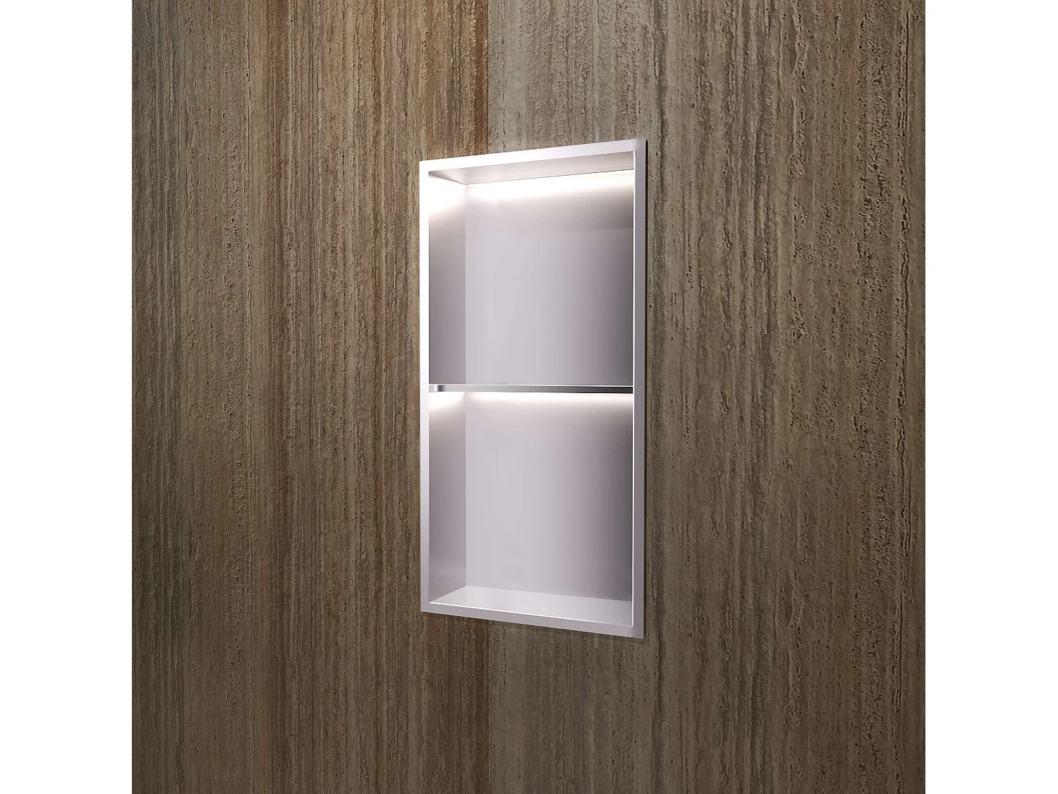 Niche de Douche Mural Éclairage Led 33 x 63 cm - Rangement Salle de Bain en finition Niquel Brossé - MARSHALL