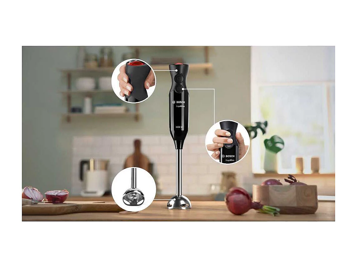 Mixeur plongeant - BOSCH - MS6CB6110 ErgoMixx - 1000 W - 12 vitesses + turbo - Bol mixeur - Noir