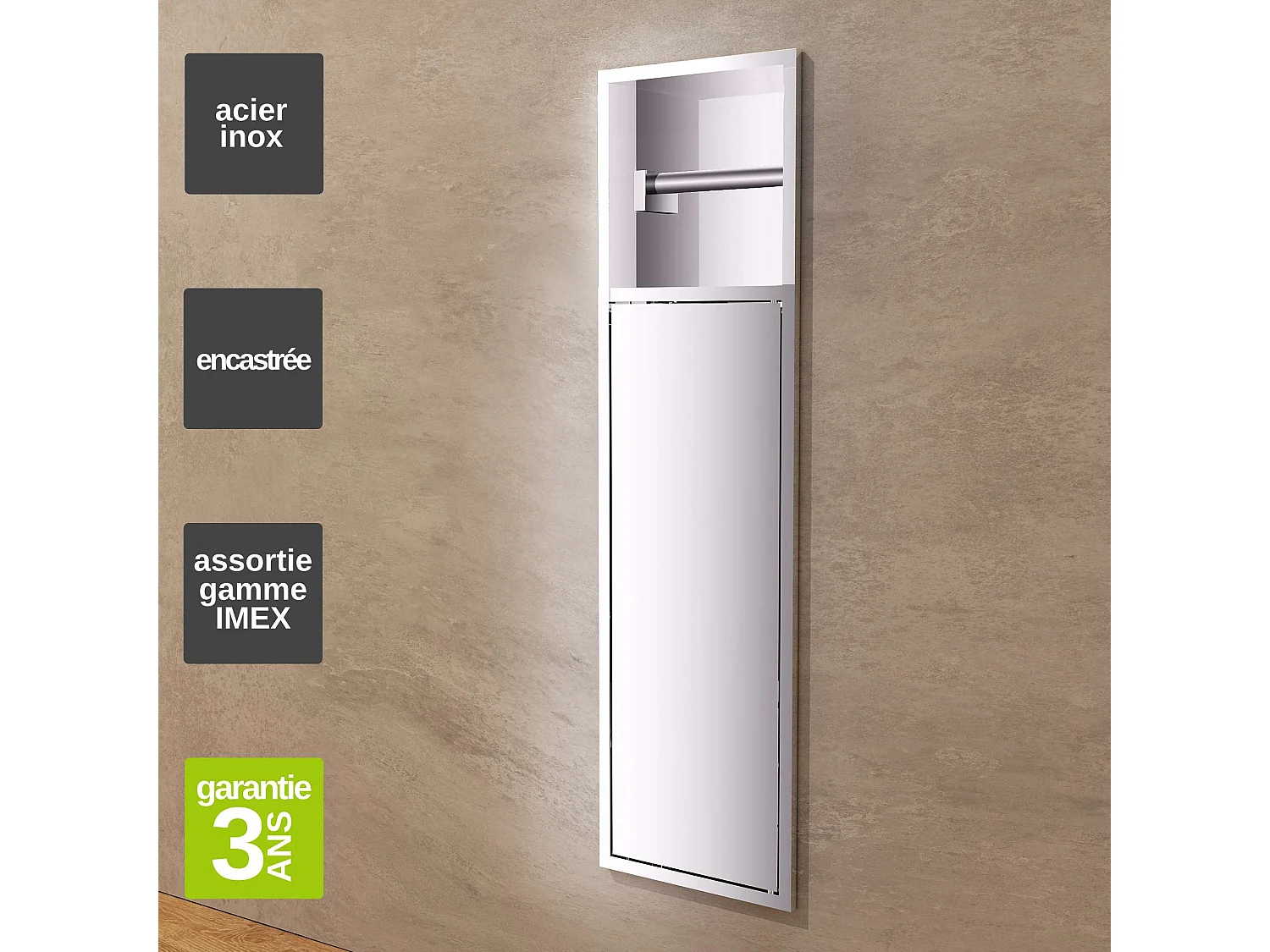 Niche de WC 17 x 60 cm - Rangement Mural Encastrable en finition Niquel Brossé - EGEAN