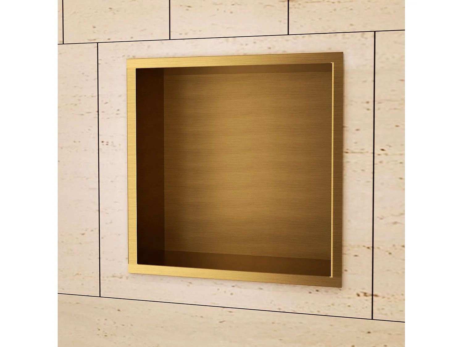 Niche de Douche Mural 33 x 33 cm - Rangement Salle de Bain en finition Or Brossé - ATLANTIC