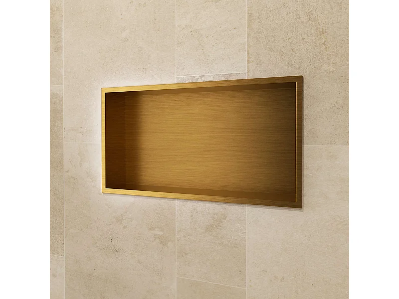 Niche de Douche Mural 63 x 33 cm - Rangement Salle de Bain en finition Or Brossé - PACIFIC