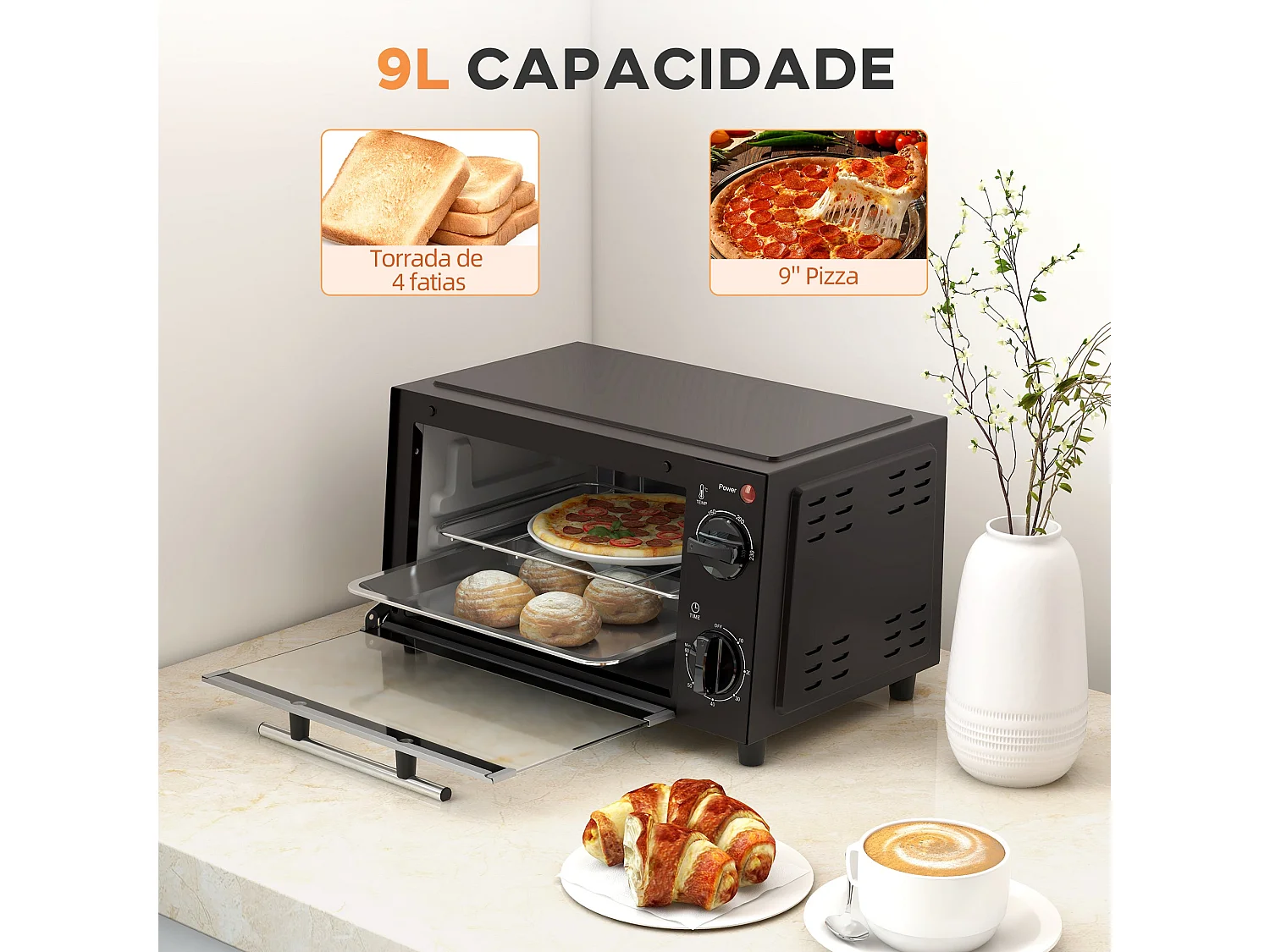 Mini Forno Elétrico de Bancada 9L com 750W - Eficiente e Compacto