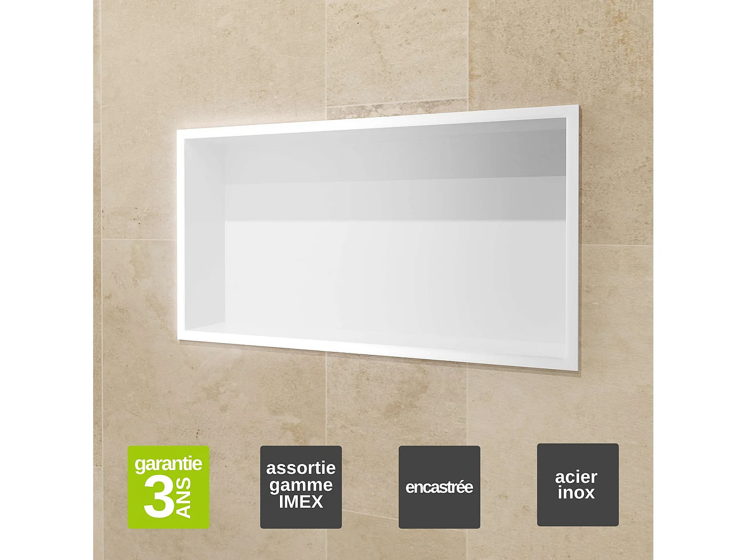 Niche de Douche Mural 63 x 33 cm - Rangement Salle de Bain en finition Blanc Satiné - PACIFIC