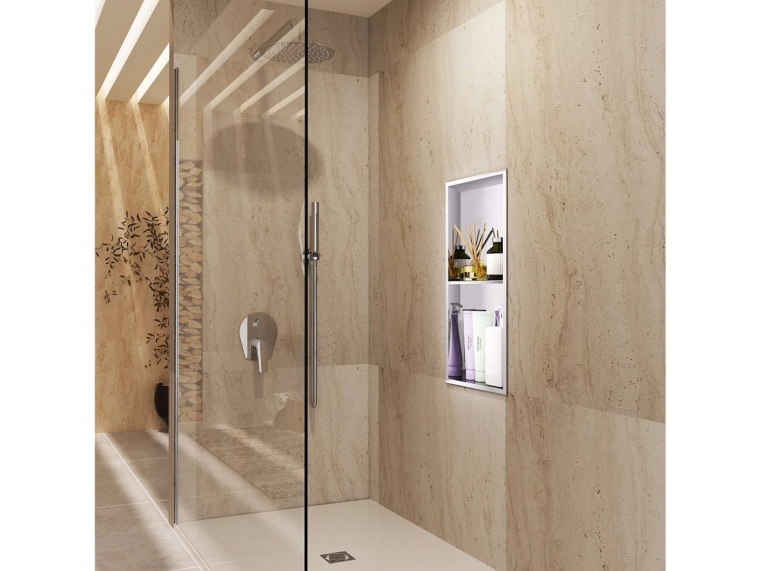 Niche de Douche Mural 33 x 63 cm - Rangement Salle de Bain en finition Or Brossé - ARTIC