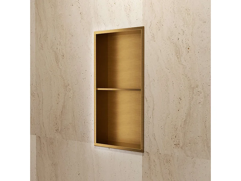 Niche de Douche Mural 33 x 63 cm - Rangement Salle de Bain en finition Or Brossé - ARTIC