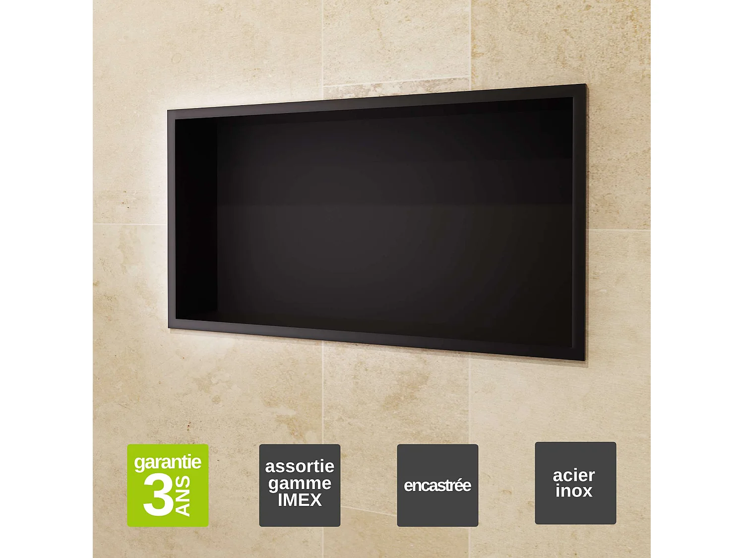 Niche de Douche Mural 63 x 33 cm - Rangement Salle de Bain en finition Noir Mat - PACIFIC