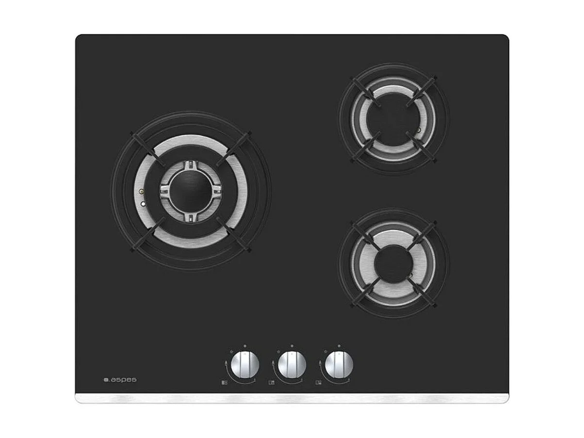 Placa de gas AGW3601N Aspes 6050W 3 fuegos negro 60 cm